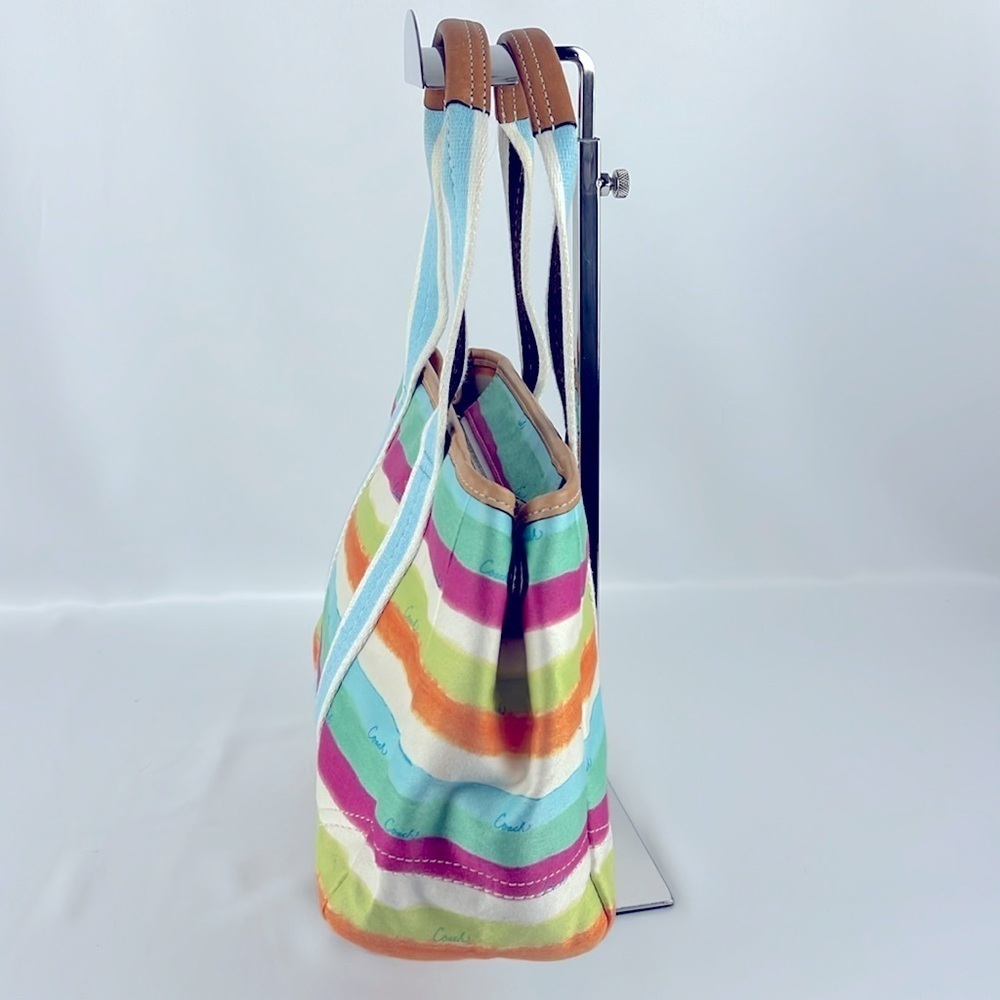 Coach Hampton Watercolors Pastel Striped Fabric Tote Handbag Small G0932-10025 - Picture 4 of 16